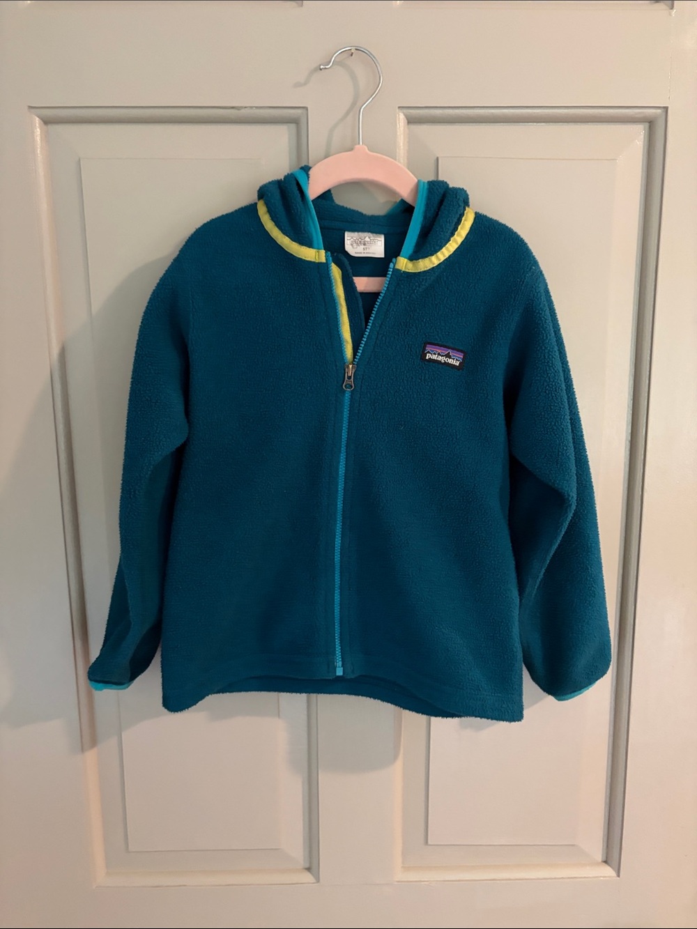 Patagonia Kids Teal Fleece Jacket with Lime Trim